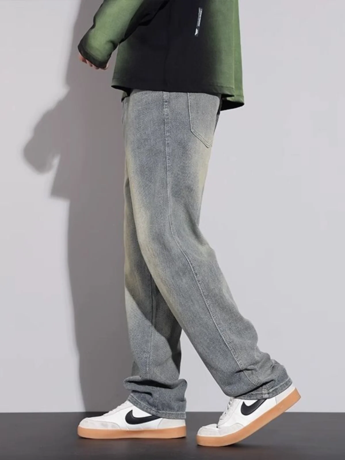 

Джинсы в стиле ретро с американским звездным узором, мужские осенние новые свободные прямые повседневные брендовые длинные брюки с загоревшей из даты