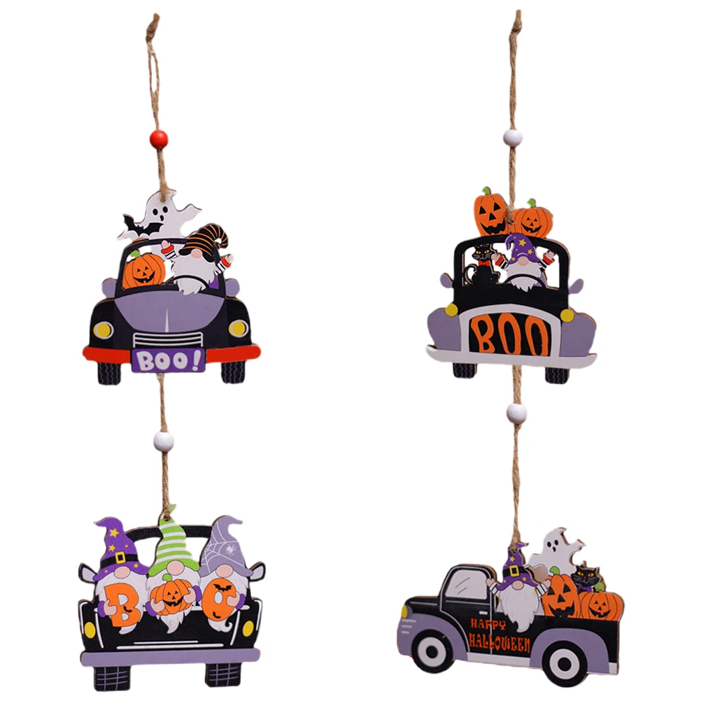 

4pcs Wooden Ornament Tree Hanging Prop Halloween Party Decor Scary Ornament For Home Car Decoration Festival Scene Prop Wall