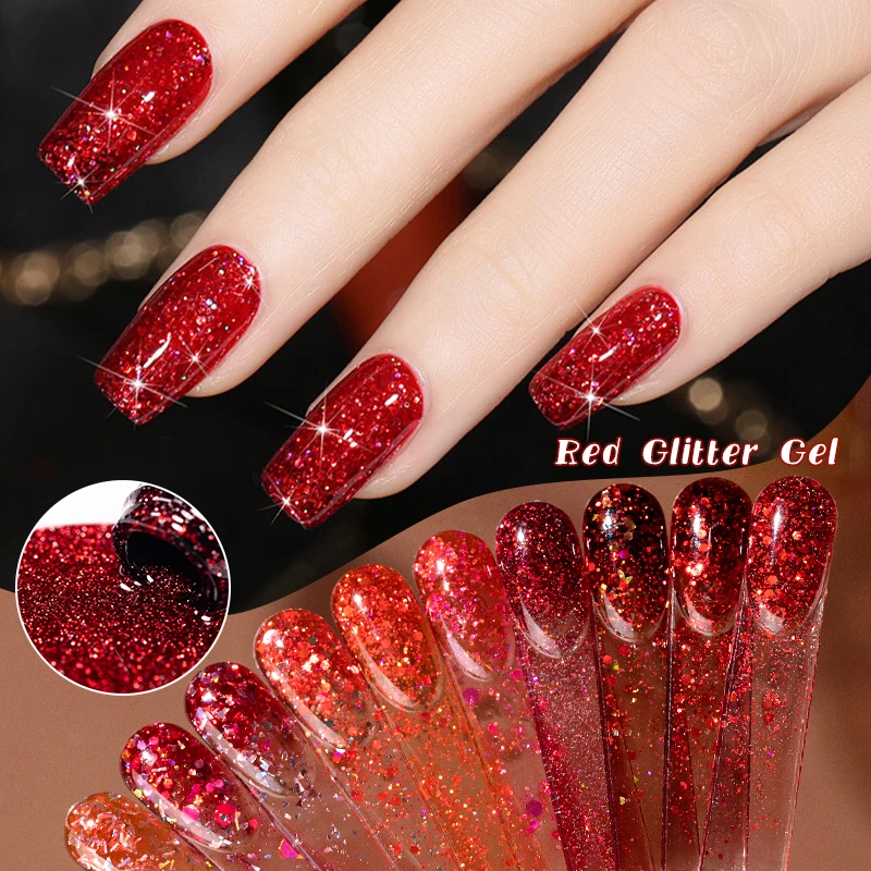 

20 Colors Red Glitter Nail Gel Kit HEMA TPO Free UV LED Nail Salon Supplies Design Semi Permanent Easy to Apply Salon Quality