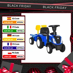 HOMCOM Tractor para Niños de 12-36 Meses con Remolque Extraíble Coche Correpasillos con Bocina Faros Pala y Rastrillo 91x29x44cm