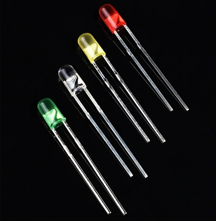 100 buah 3mm LED Diode pemancaran cahaya tanpa tepi merah biru hijau putih kuning kaki pendek 18mm digunakan untuk Keyboard mekanis