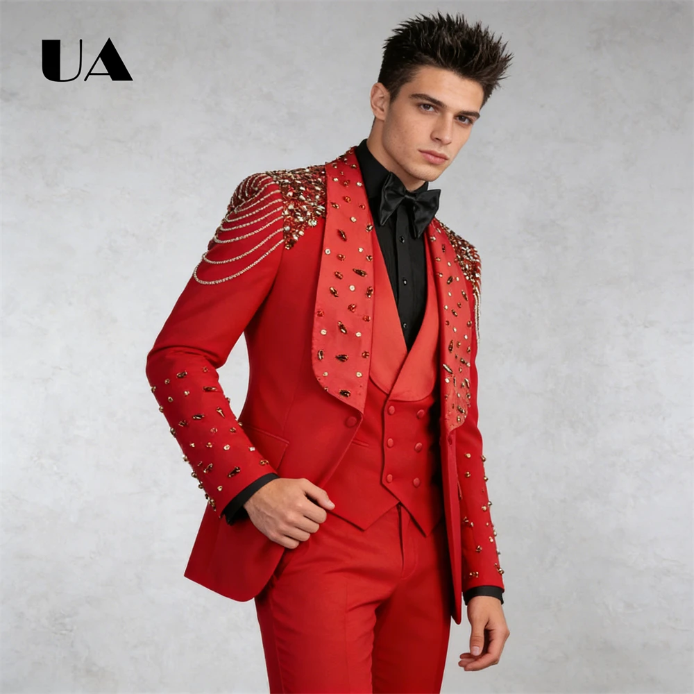 ULBYANRY Tassels 3-Piece Suit Set for Men from XXS to 7XL Costume Singer Pageant Suit Attire Formal Wedding Suits