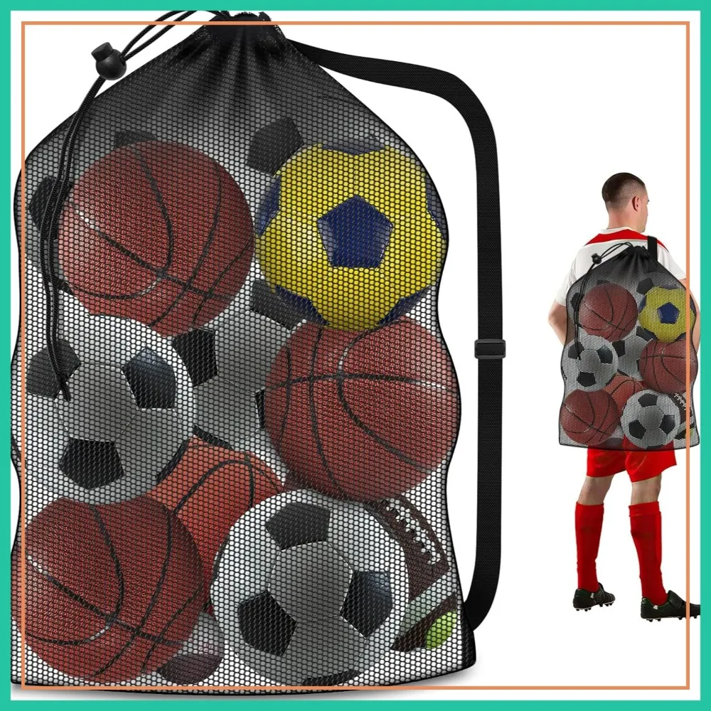 

Extra Large Sports Ball Bag, Heavy Duty Mesh, 40"x30" Holds 10-12 Balls, Adjustable Strap for Coaches
