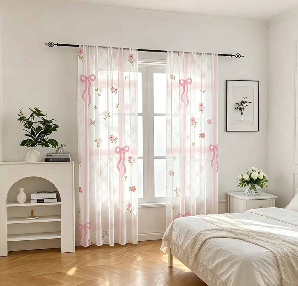 2PCS Digital Printing Sheer Curtain, Greek Key Meander Geometric Pattern, Classic Mediterranean Ancient Elegant Home Decor