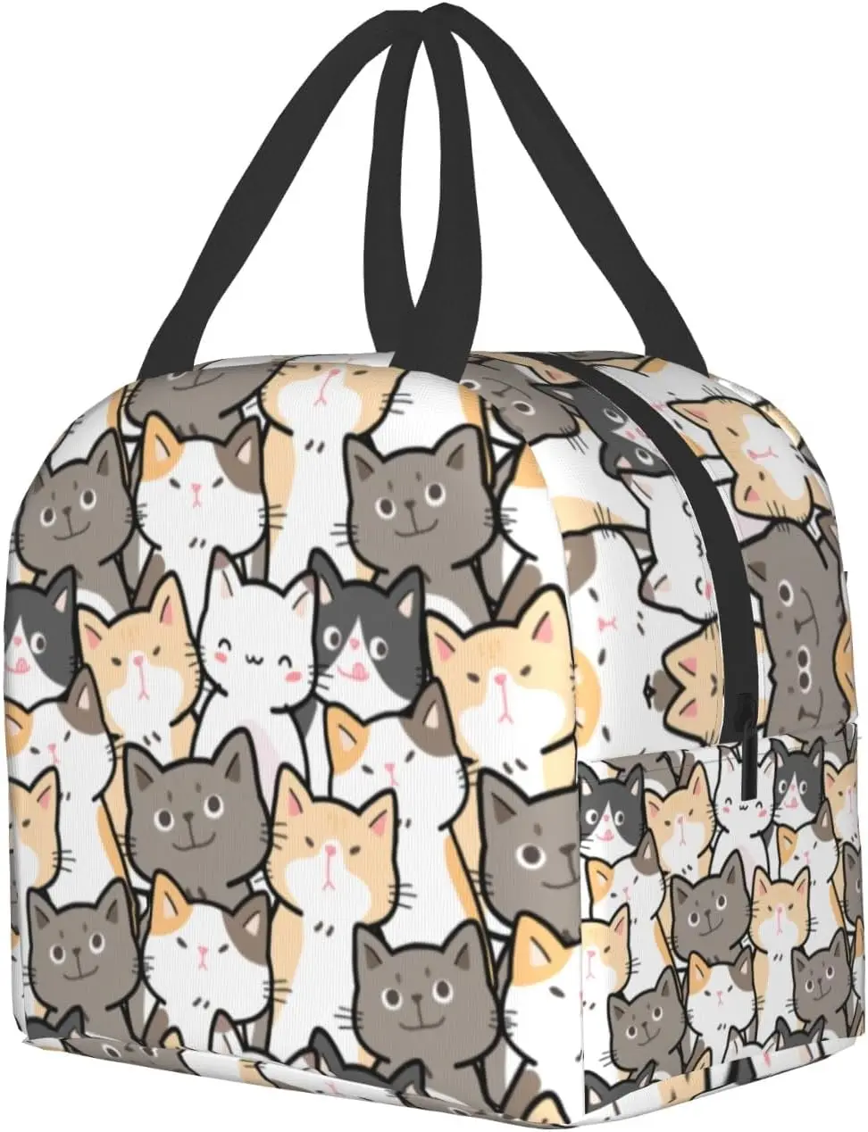 Cute Cats Insulated Lunch Bag for Woman Cute Kittens Lunch Box White Orange Gray Cats Reusable Cooler Tote Bag 8x5x8.5inch