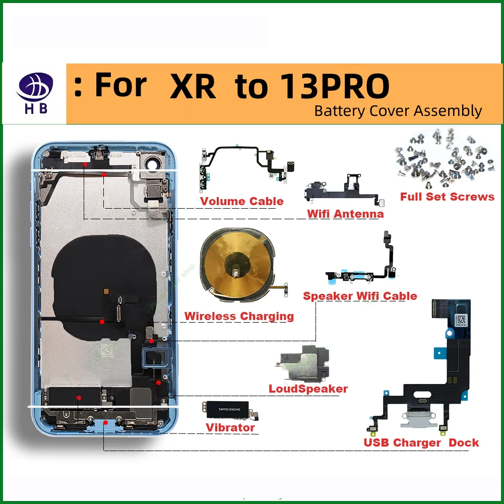 Housing For Iphone XR Like 13 Pro Assembly XR To 13 Pro DIY Back Cover Battery Middle Frame Replacement Wifi line XR to 13PRO