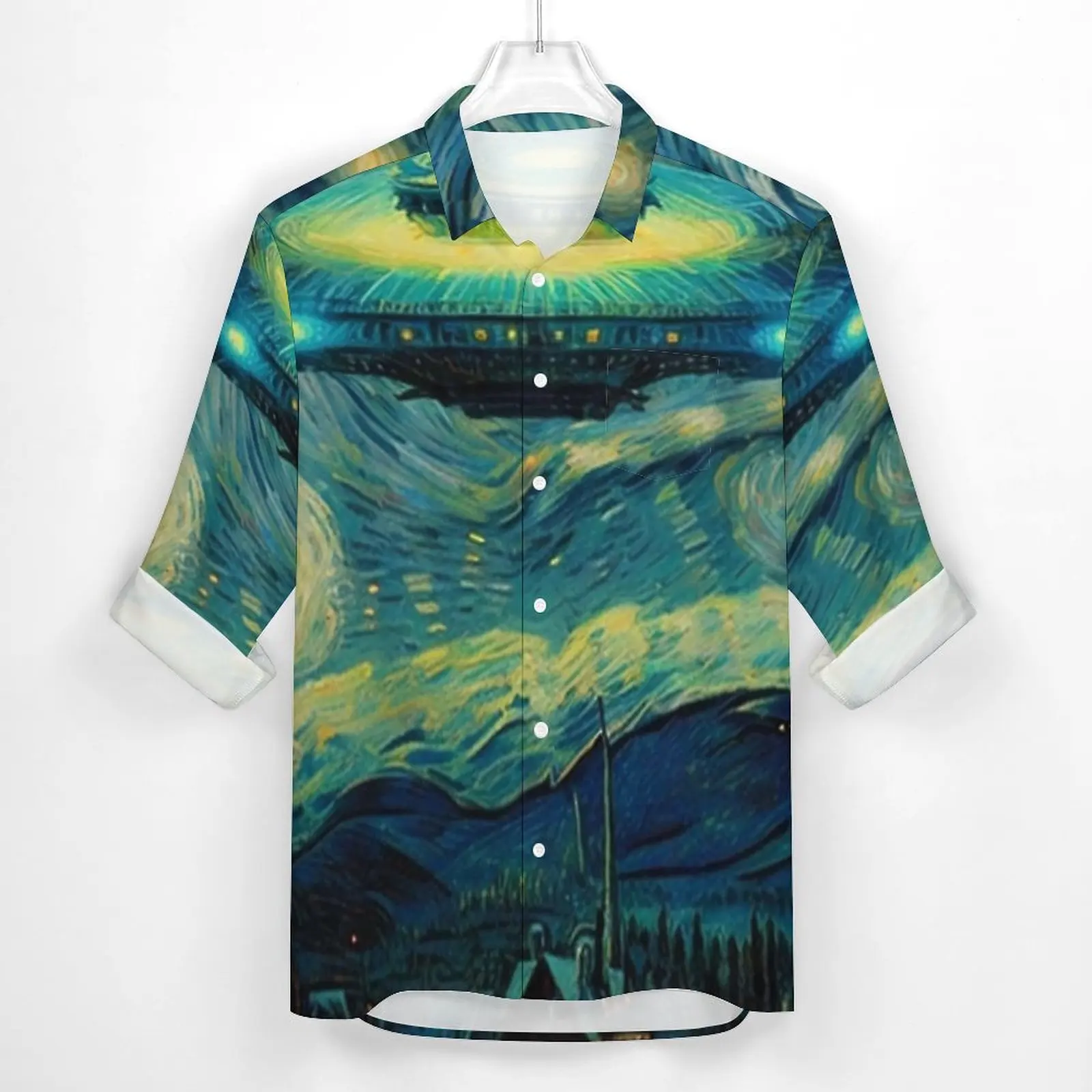 Starry Night Print Casual Shirts Male Vincent Van Gogh Shirt Long Sleeve Cool Street Blouses Spring Graphic Clothes Large Size