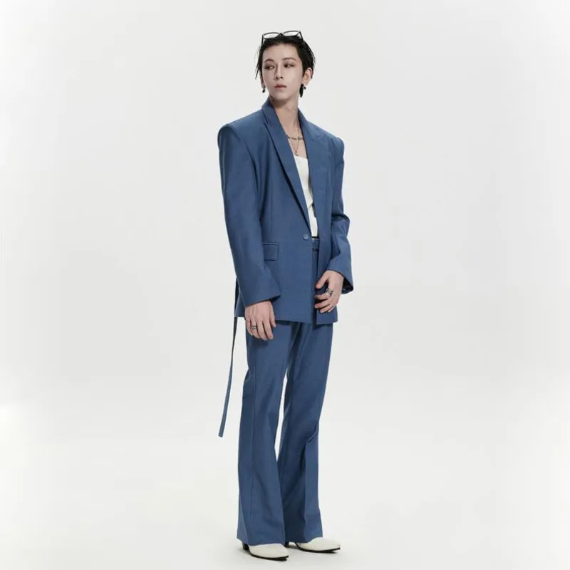 WVGA Autumn Winter New Men's Dyed Trendy Turn-Down Collar Loose-fit Padded Shoulder Blazer Niche Chic Casual Suit Set Ins W28440