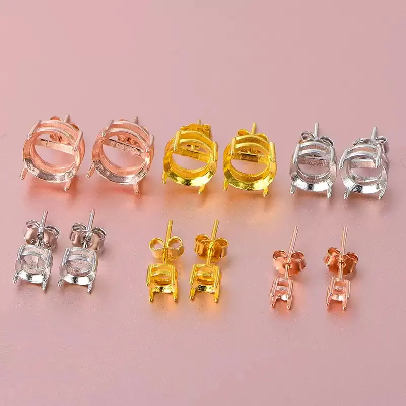 

Simple four claws Sterling Silver Stud Earrings 3mm to 10mm Round Allergy Free Silver Earrings Setting Jewelry DIY Supplier