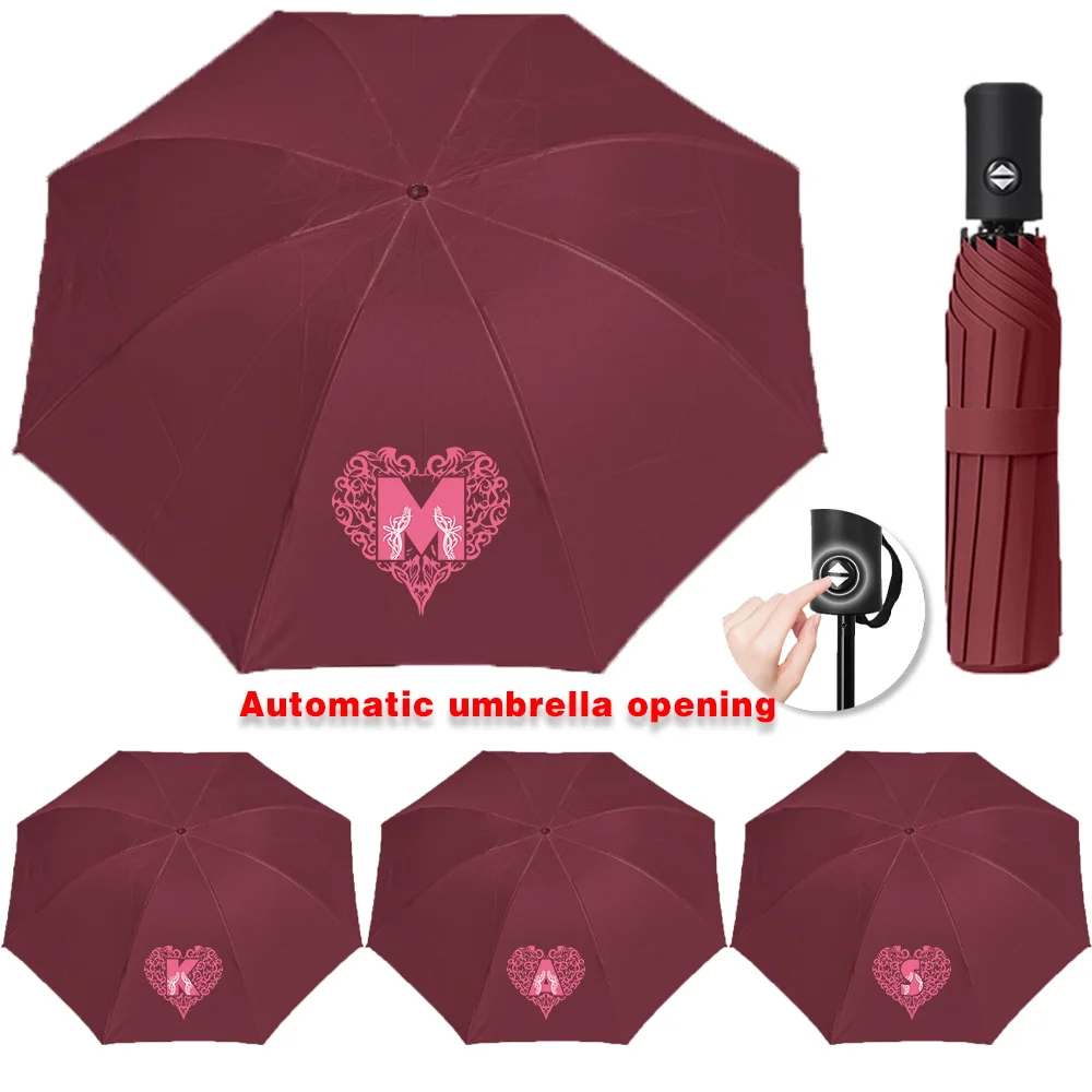 

Automatic Umbrellas for Sunshine Rainy Windproof Strong Umbrella Folding Large Buckle Handle Double Bone Resistant Love letter