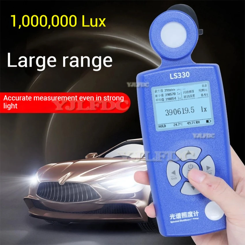 LS330 Spectral Illuminance Meter Luxometer Light Meter Digital CCT UVI CRI Ra Lx FC Flicker Frequency 0.1Lux