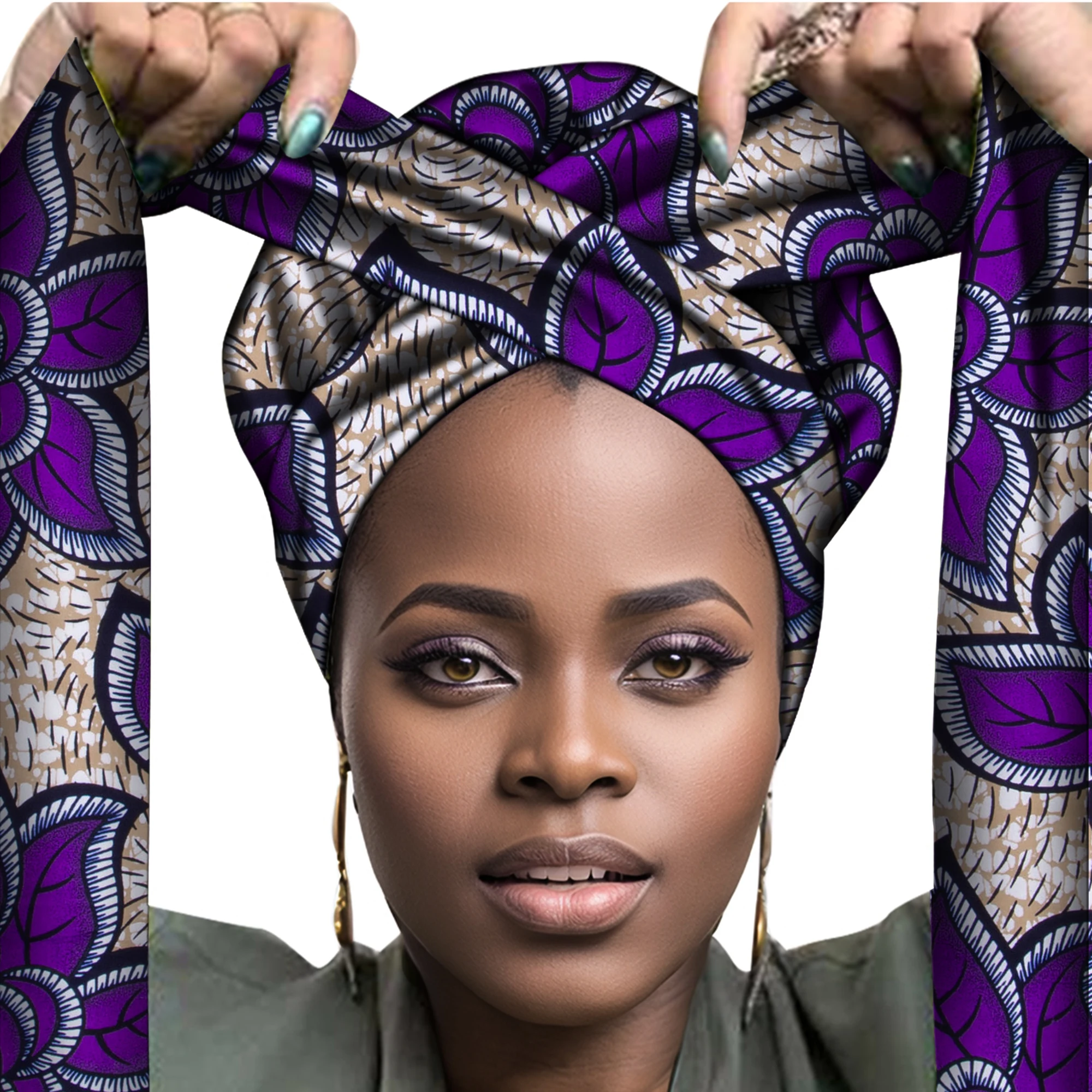 African Headwrap ในผู้หญิงอุปกรณ์เสริมผมผ้าพันคอห่อหัว Turban สุภาพสตรีอุปกรณ์เสริมผมผ้าพันคอหมวก Headwrap ไนจีเรีย WYB612