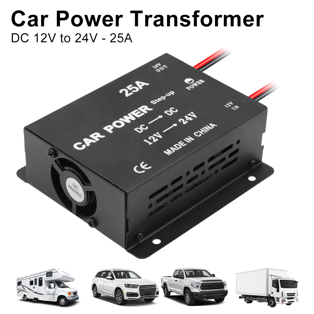 

Для автомобилей, грузовиков, автофургонов, высокая мощность, 25 А, усилитель напряжения, повышающий мощность, адаптер постоянного тока от 12 В до 24 В, преобразователь мощности, автомобильный трансформатор
