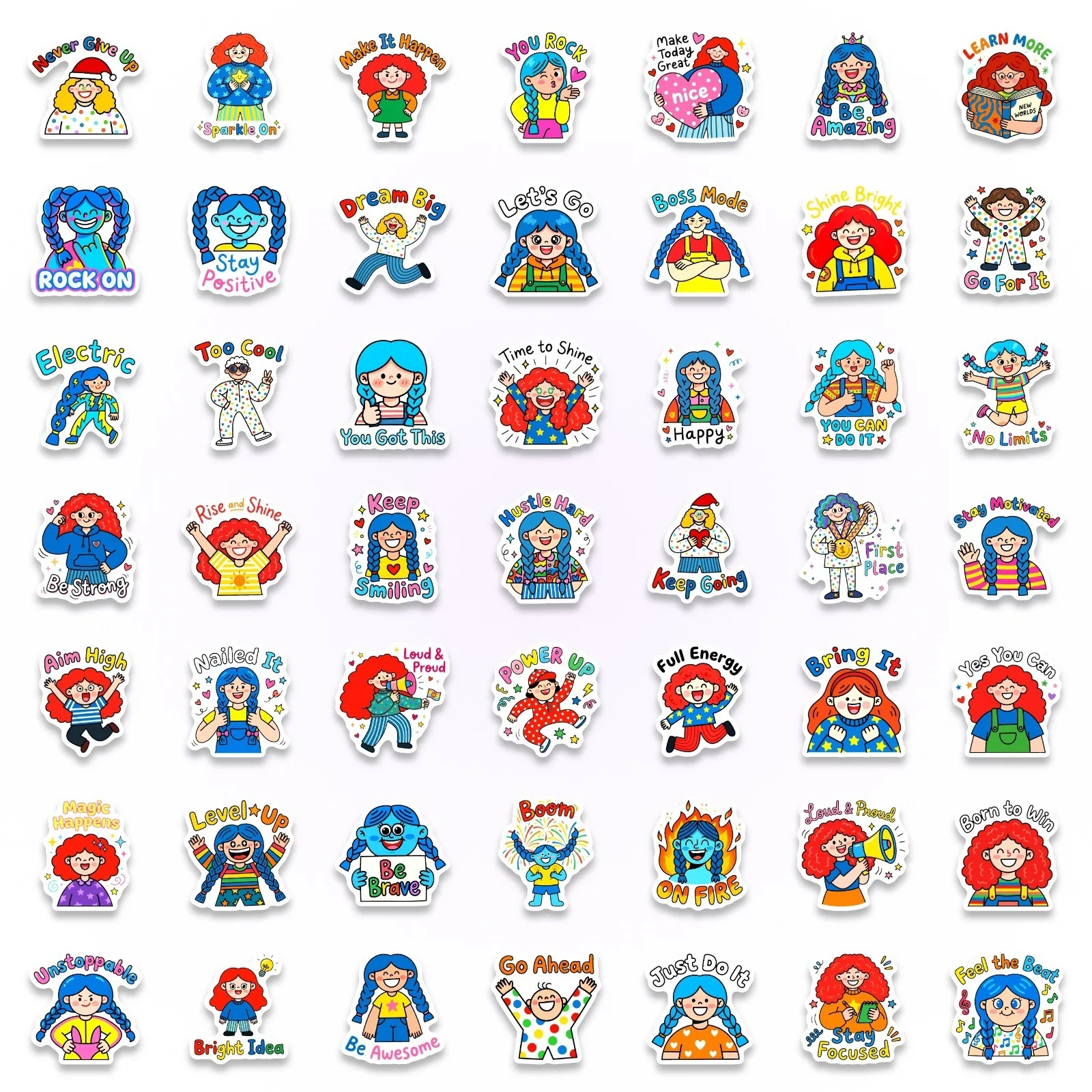 50pcs Positive Cartoon Girl Stickers Cartoon Graffiti Stickers DIY Phone Laptop Notebook Suitcase Waterproof Stickers Kids Toys