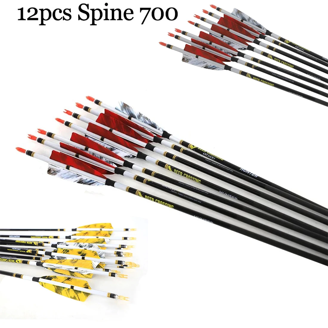 

12pcs ID 6.2 Carbon Arrow Spine 300 340 400 500 600 700 800 4inch Turkey Feather Archery Bow Hunting Shooting