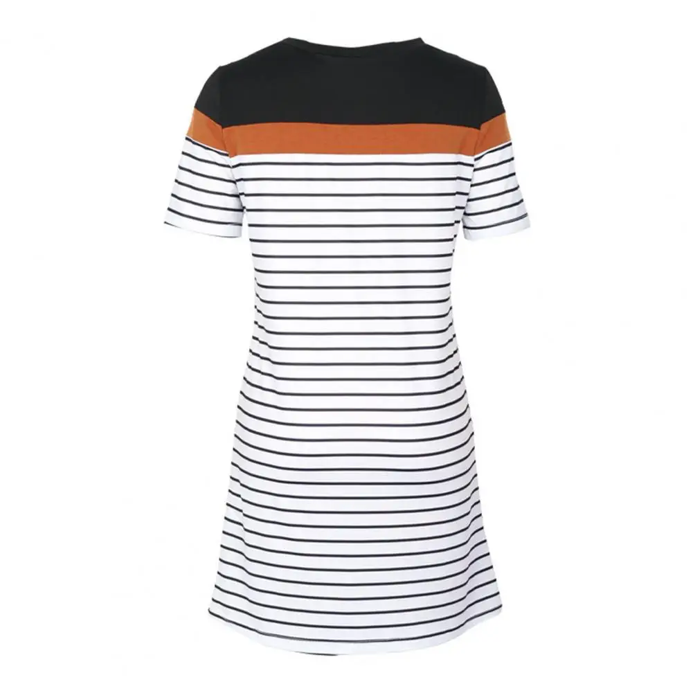 

Striped Dress Striped Print Summer Dress for Women O Neck Short Sleeve Mini Dress with Breathable Soft Fabric Above Knee Length