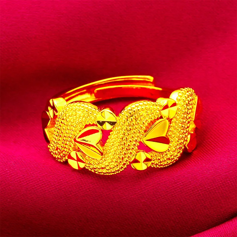 24K Gold Heart S-shaped Open Ring Women's AU999 - Seamless heart body, finger-fitting S-open, hypoallergenic, for dating styles