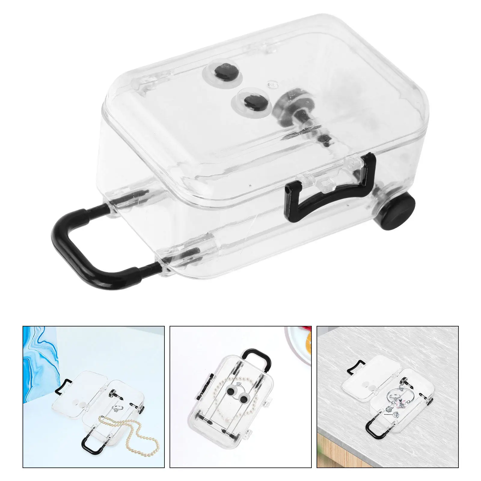

6pcs Suitcase Shaped Jewelry Box Vintage Plastic Trinket Storage Case For Ring Earring Necklace Organizer Desktop Decor Clear