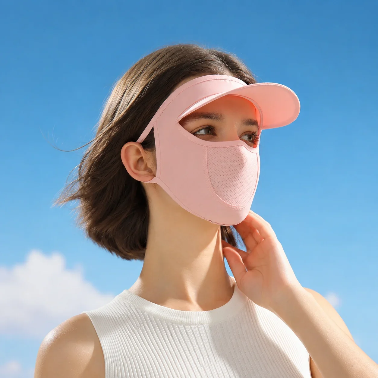 Women's Full Face Sun Protection Mask with Visor Breathable Nylon Adjustable Ear Loops for Outdoor Cycling Hiking Summer Travel