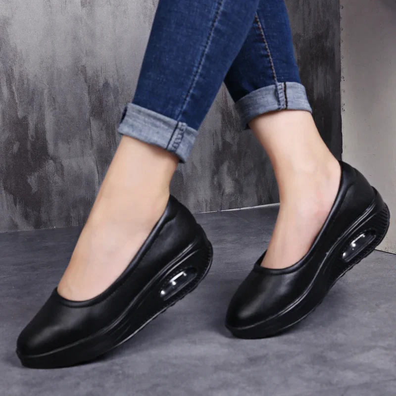 Spring Loafers Flats Women Ladies Solid White Air Cushion Nursing Shoes Casual Shoes Slip-on Dekshoes for Women