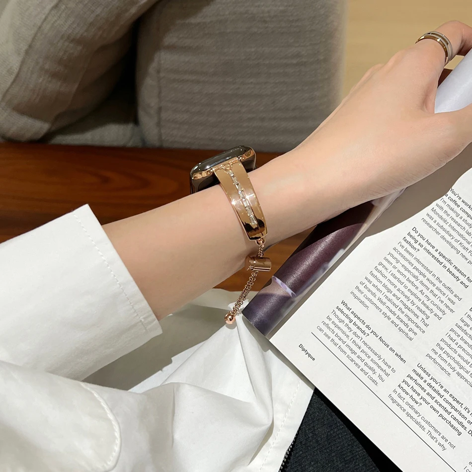 ألماس نسائي لساعة أبل 9 سوار ، 2 ألترا ، أساور معدنية ، سلسلة iWatch 8 ، 7 ، 6 ، SE ، 5 ، 4 ، 49 ، 38 حزام ، 41 ، 40 ، 44 ، 45 ، 42
