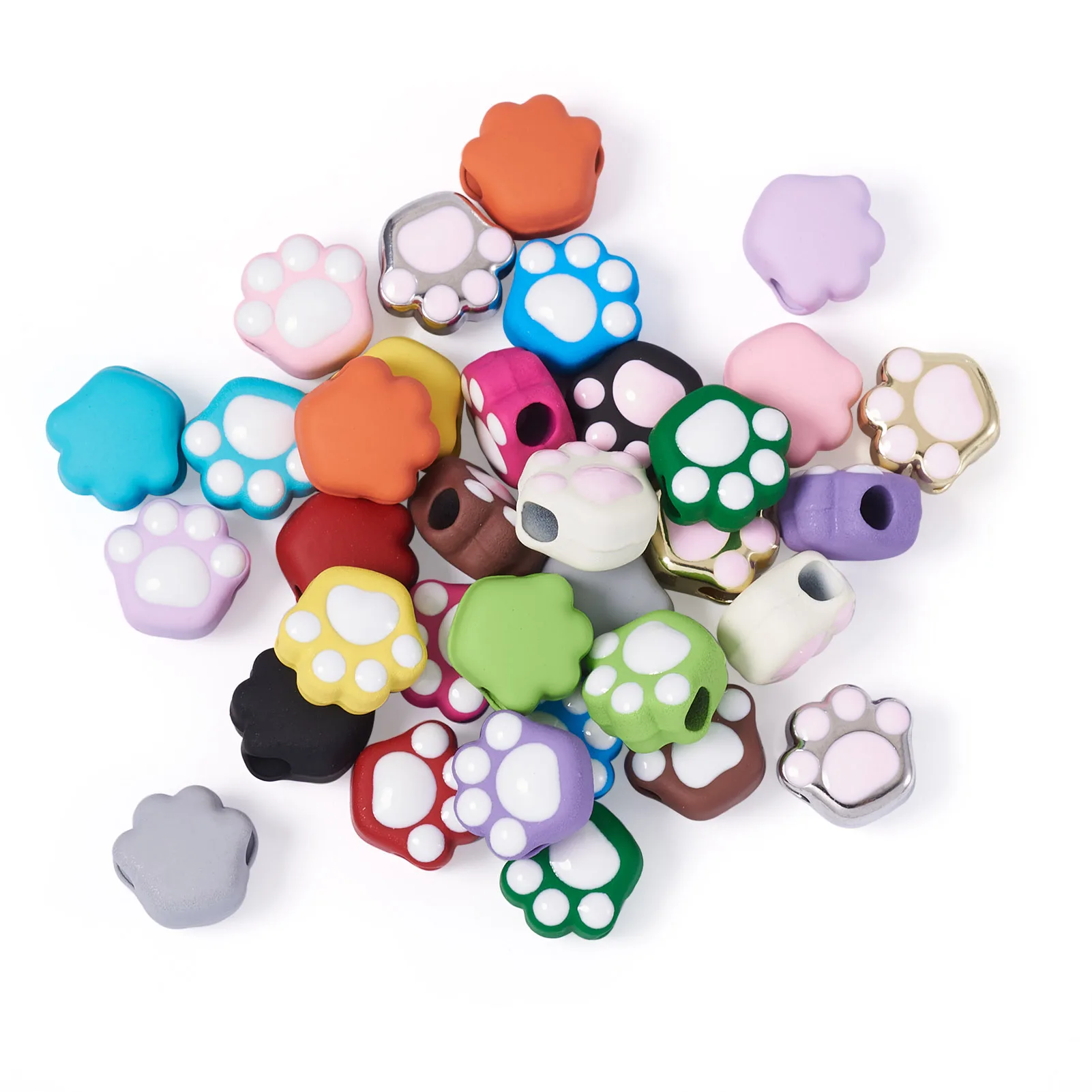 

34Pcs Mixed Cute Enamel Alloy Cat Paw Print Beads For Bracelet Spacer Charms DIY Jewelry Making Accessories