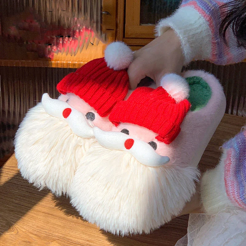 2024 Winter New Christmas Cartoon Santa Claus Cotton Slippers Ladies Wear Home Slippers Non-slip Warm Cotton Shoes Women Slipper