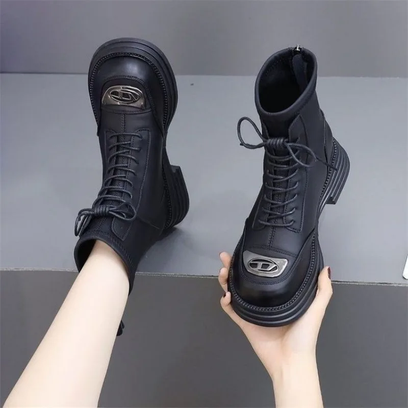 Ankle Boots for Women Punk Style Chunky Woman Short Shoes Combat Brown Platform Booties New Rock on Offer in Boot Footwear Y2k