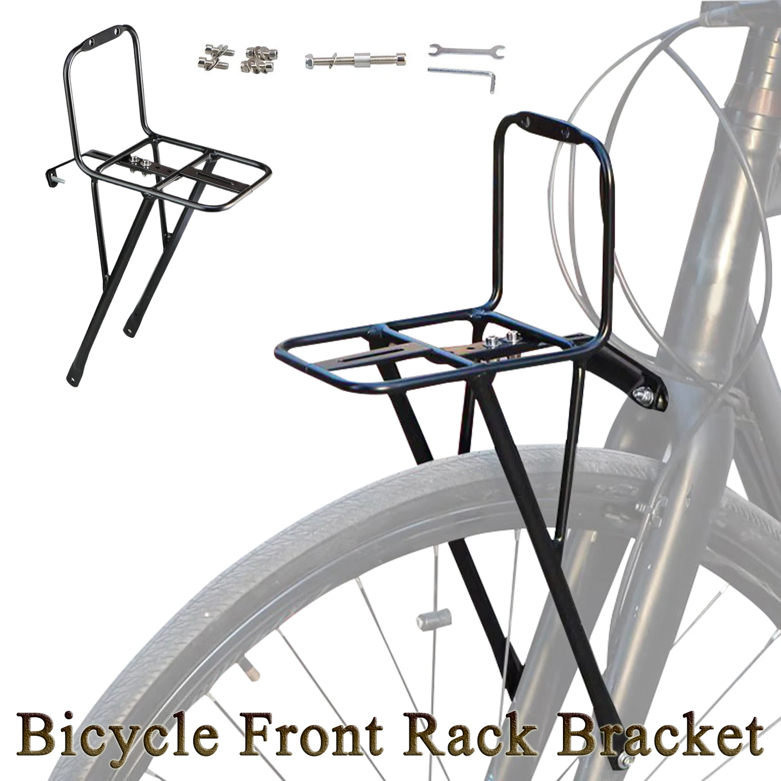 Bike Front Rack Mountain Road Bicycle Front Basket Holder Rack for Commuting Travel Grocery Bag Dirt Bike Cargo Carrier Bracket