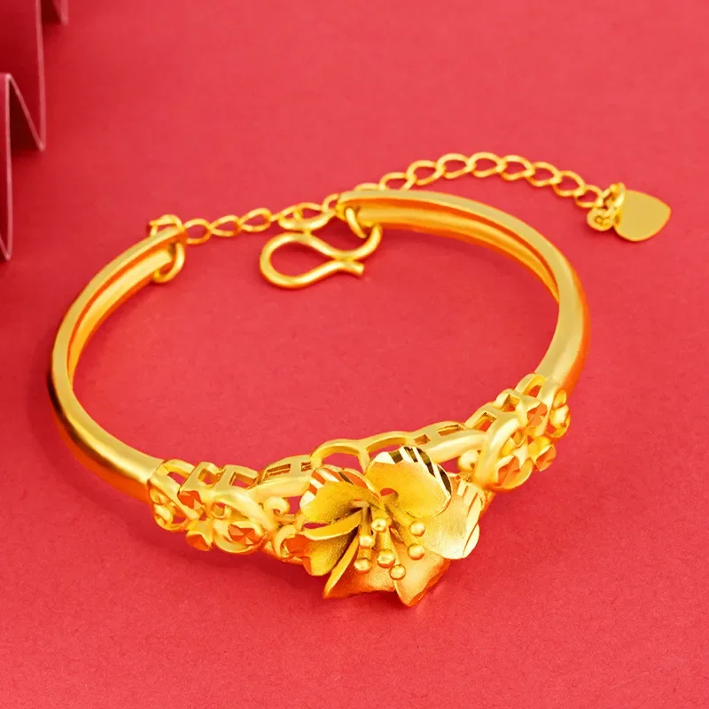 18 K gold-color three-flower bracelet female retro open three-flower bracelets