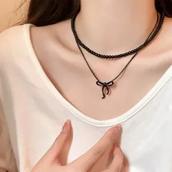 New Light Luxury Necklace Butterfly Knot Pendant Women Handmade Beads High Quality Personalized Design Dark Style Stacked Neck