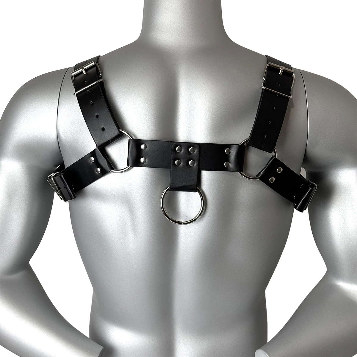 Mens Sexy Underwear Harness Pu Leather Studded Decor Harness BDSM Gay Upper Body Adjustable Bondage Harness Sex Fetish Clothing