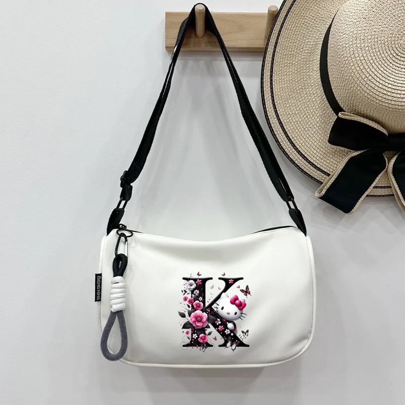 Hello Kitty Crossbody Bag Cartoon Letter A-z Printed Shoulder Pack Gothic Cool Women Sanrio Fashion Waterproof Messenger Pouch