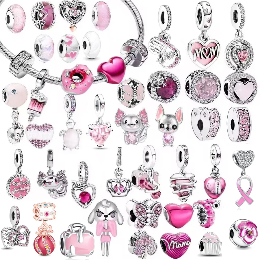 

NEW Authentic 925 Sterling Silver Pink Original Charm Love Potion Murano Glass Heart Dangle Beads Fit Pandora Bracelet Jewelry