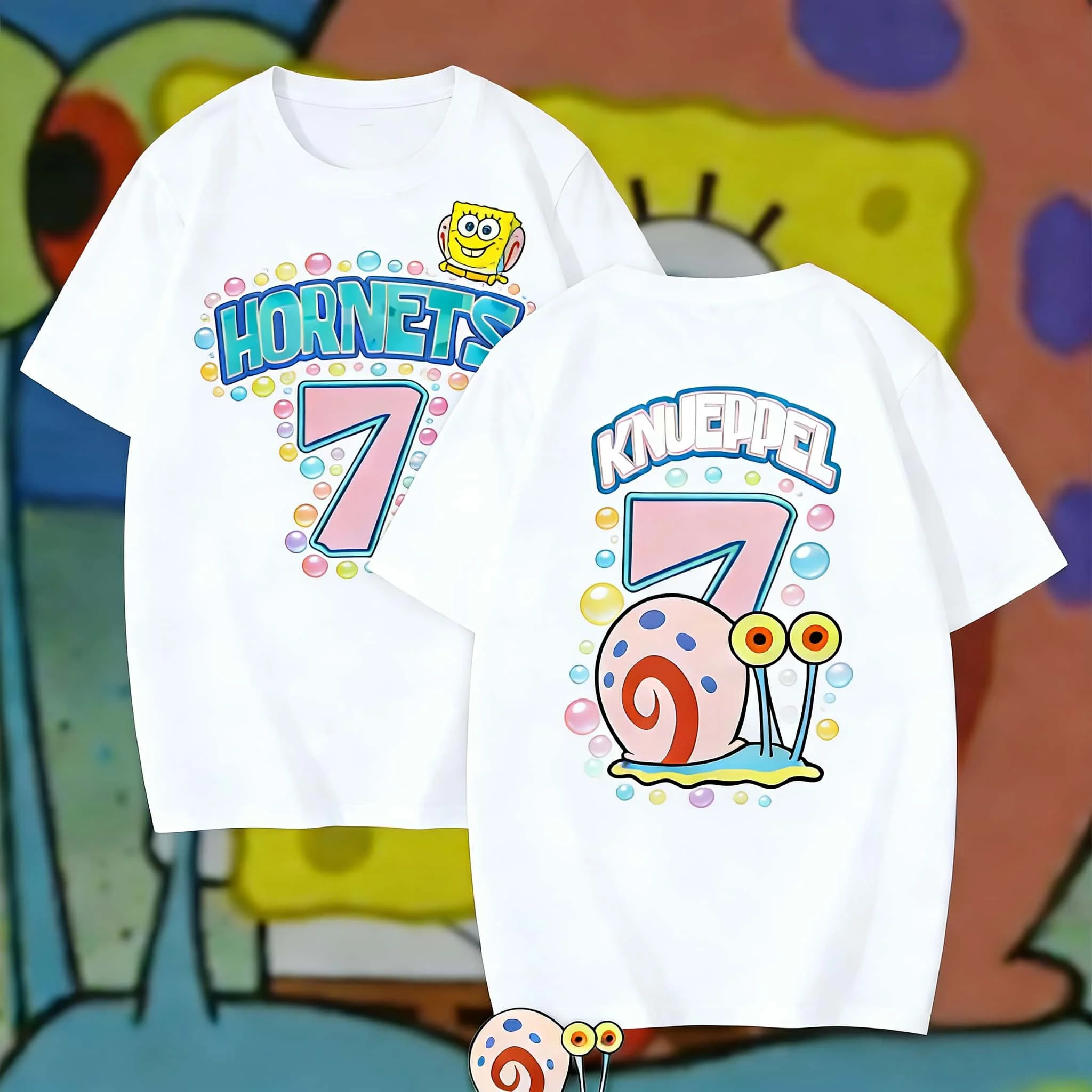 2026 3D Cartoon Anime Sponge Treasure Treasure Cute Printed Short Sleeved Summer Fashionable Casual Loose Round Neck T-shirt