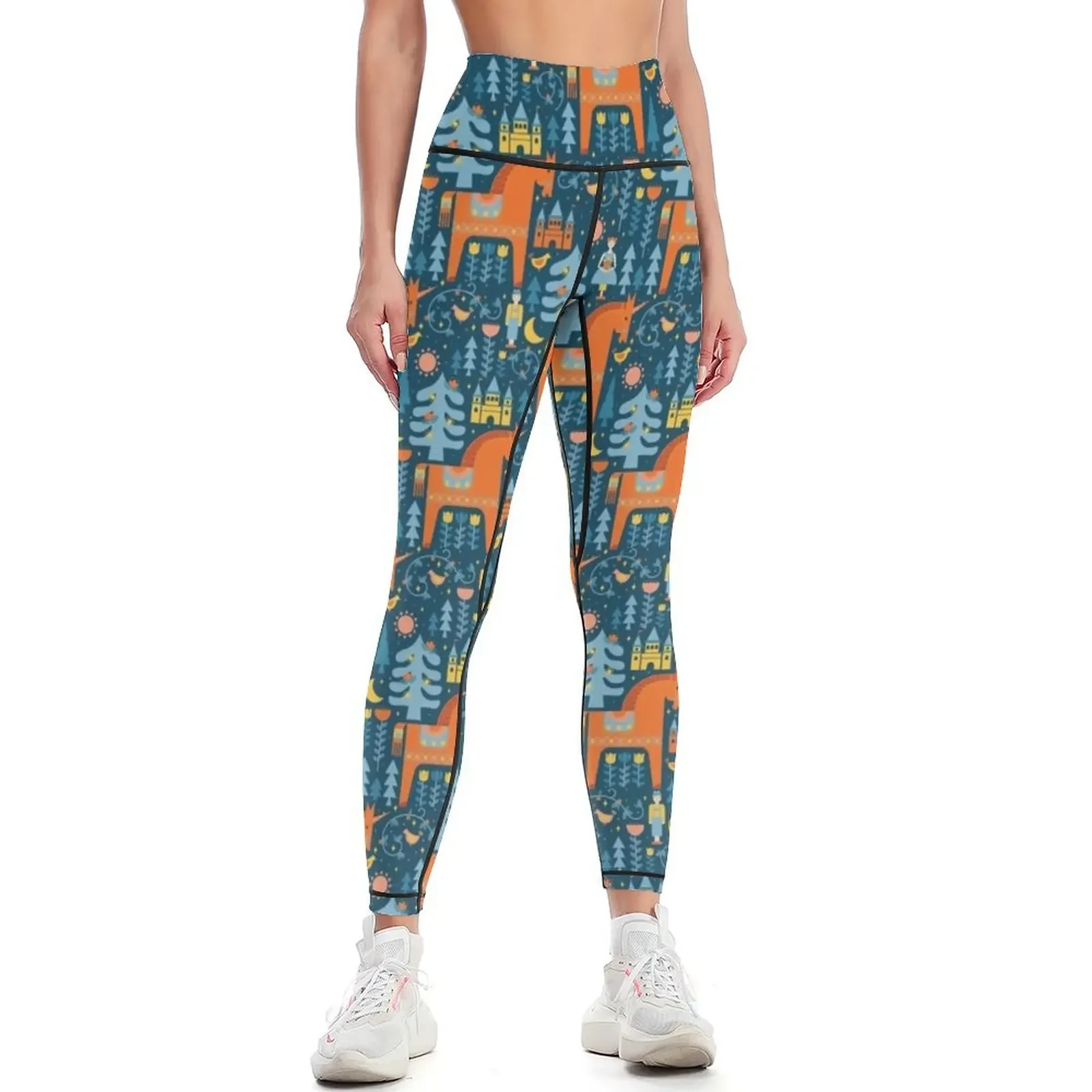 Fairy Tale in Blue + Orange Leggings joggers for gym top Womens Leggings