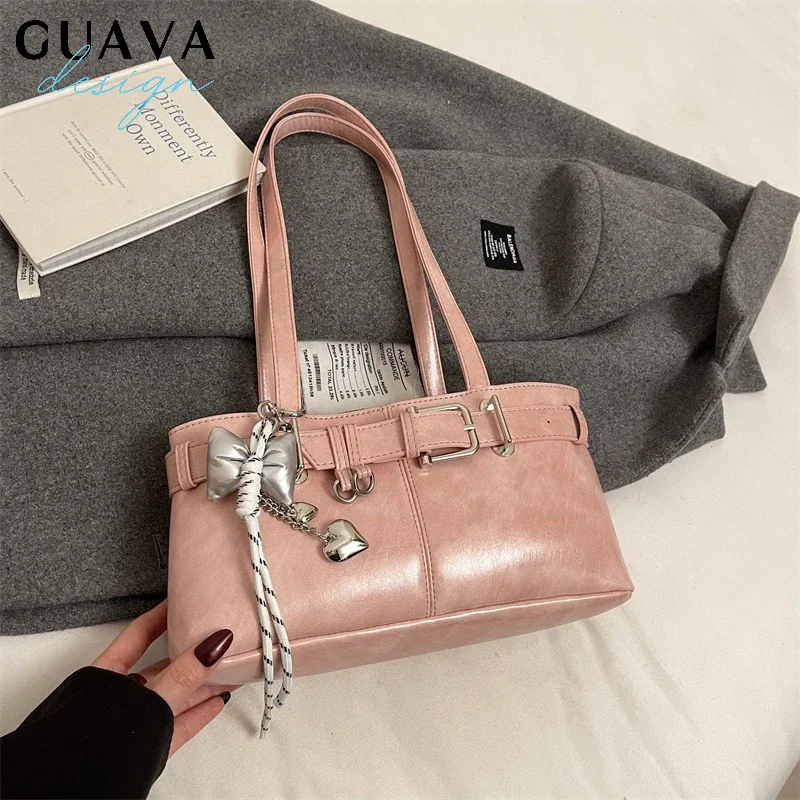 

Small PU Leather Solid Color Underarm Bags for Women Belt Y2K Ladies Shoulder Bag Females Handbags and Purses Tote Bag