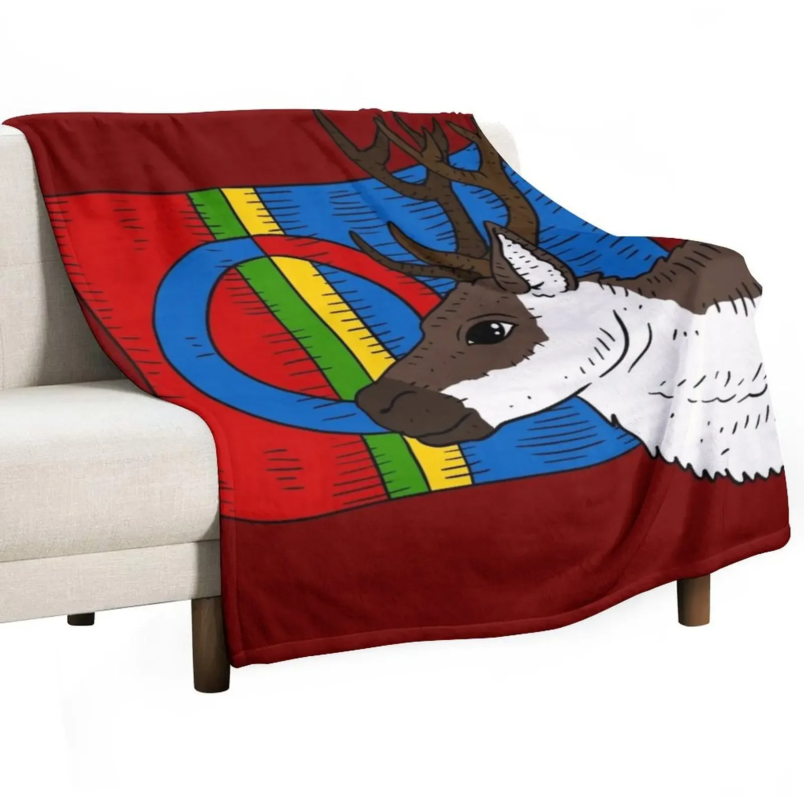 

sami flag and reindeer. Smi people. Throw Blanket Flannel Fabric Bed covers Decorative Throw Soft Blankets
