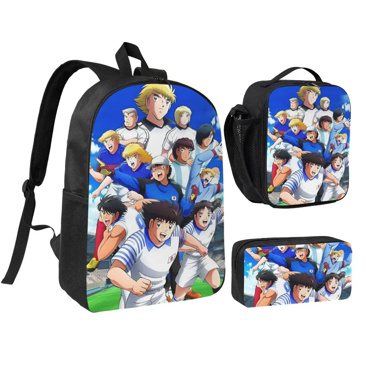 Captains Tsubasas Japan Football Anime Backpack Student BookBag School Bag Shoulder Bags 3ps Insulated Lunch Bag Pencil Case