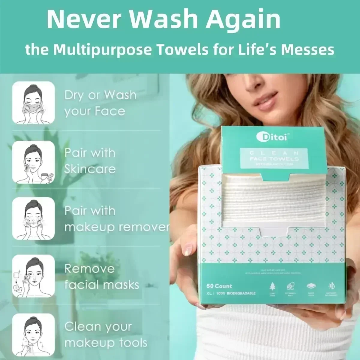 مناشف الوجه، منشفة وجه للاستعمال مرة واحدة مقاس 10 × 12 بوصة، مناشف الوجه مقاس XL، مناديل جافة لإزالة المكياج فائقة النعومة #3