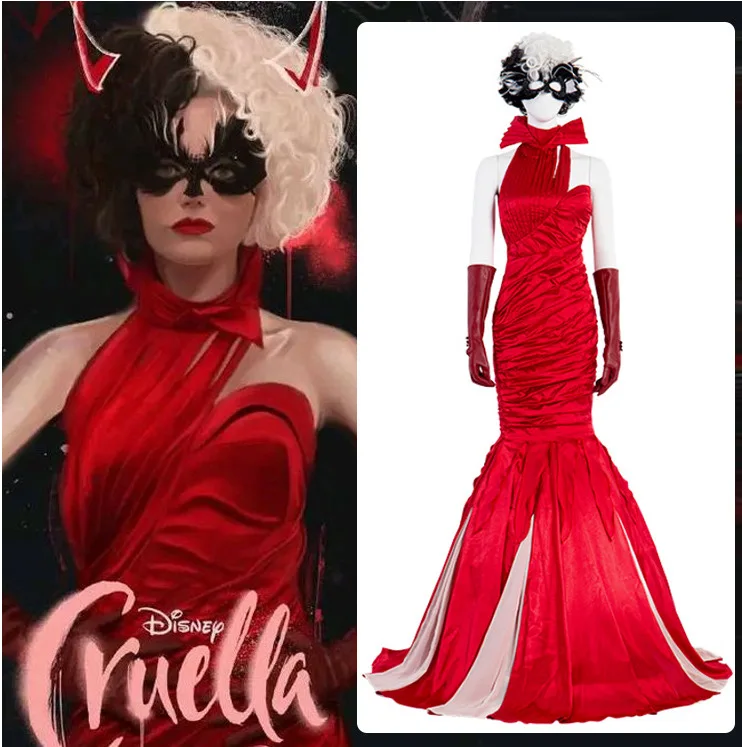 

Cruella De Vil's Same Style Cosplay Costume 101 Dalmatians Villain European American Dress Jumpsuit Dress