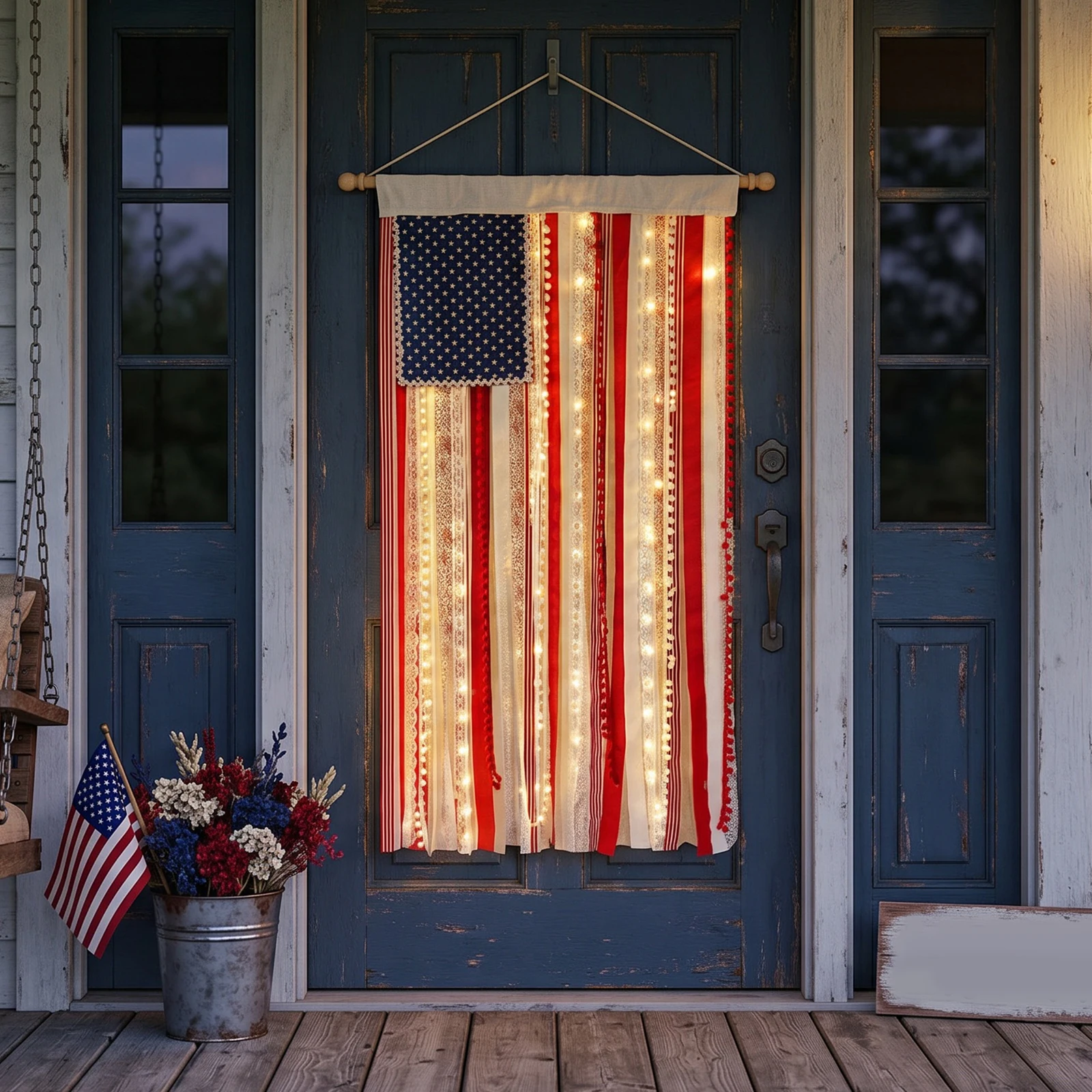 50x26 Inch Fourth of July Independence Day Banners with Tassel and Suspension Rope Lighted Rag for Home Party Supplies