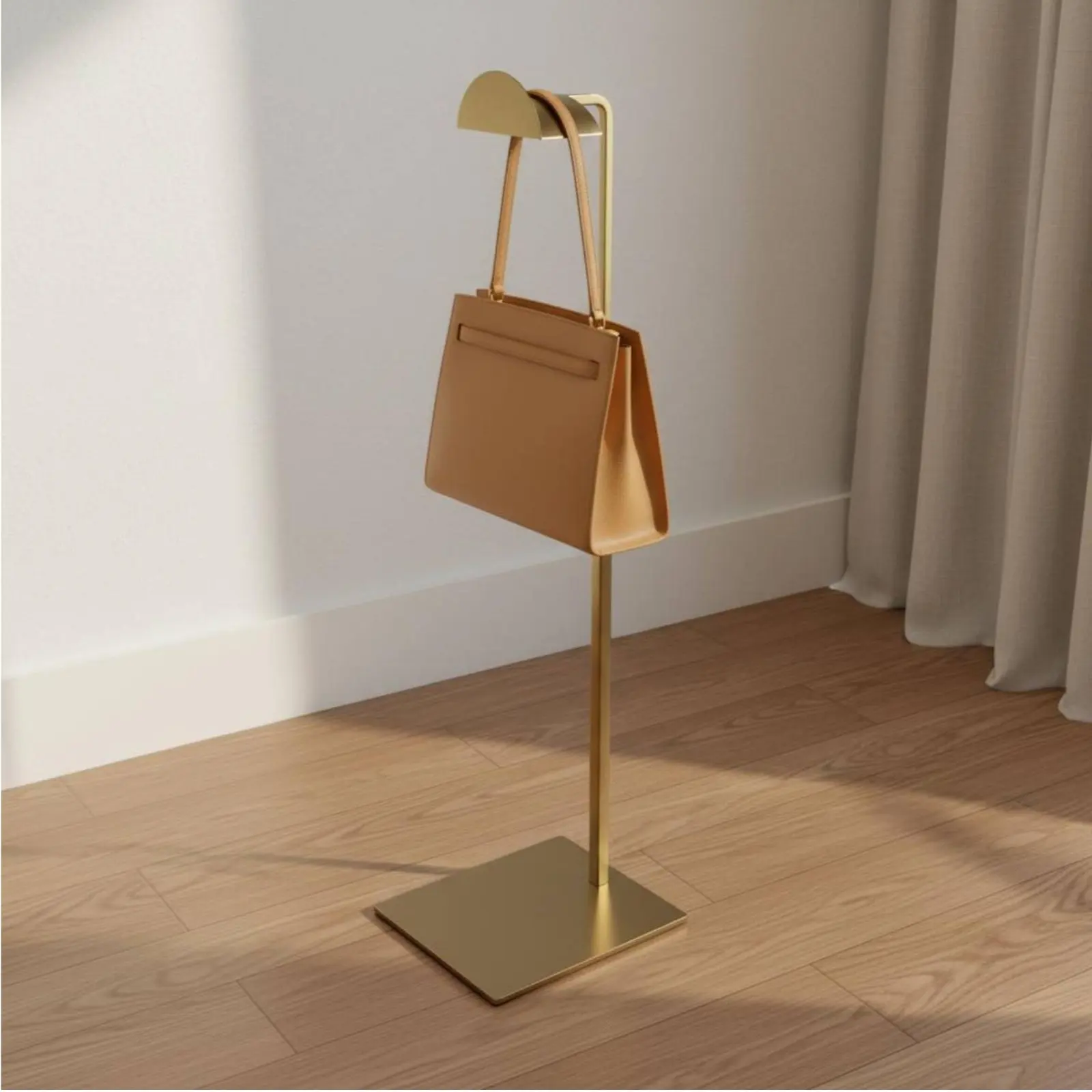 Support à sacs à main en acier inoxydable, design moderne, support métallique pour sacs, support à sacs robuste, support de comptoir, base stable