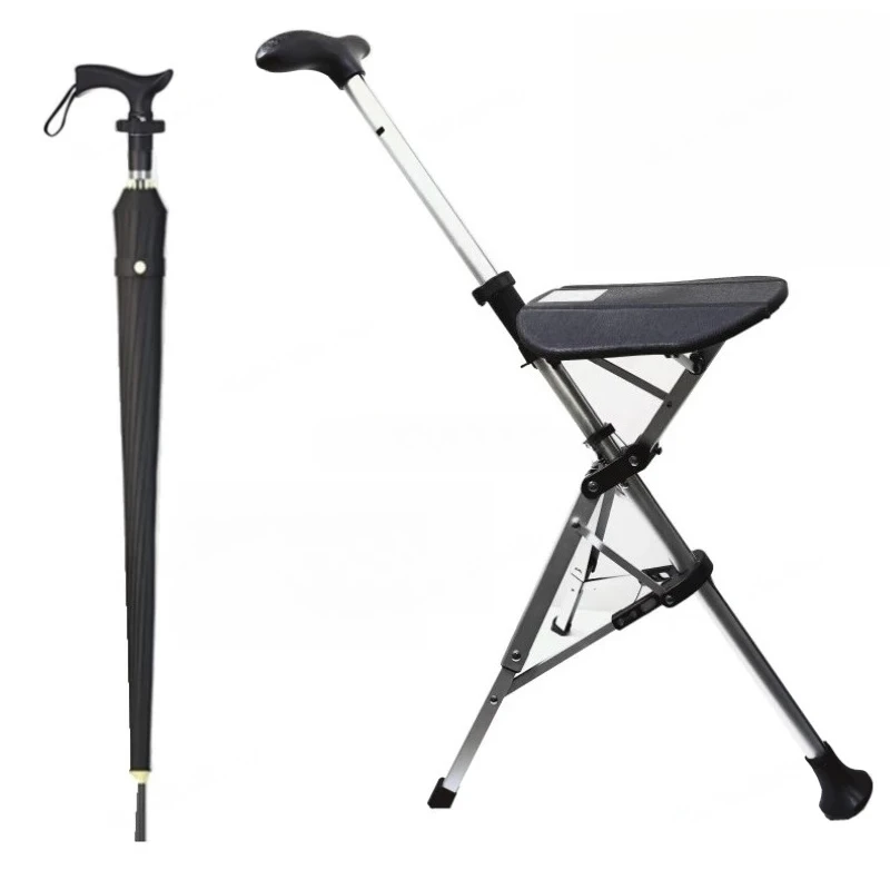 Portable Folding Walking Stick Chair Aluminum Alloy Lightweight Retractable Cane Seat Walking Stool for Senior Elderly Daily