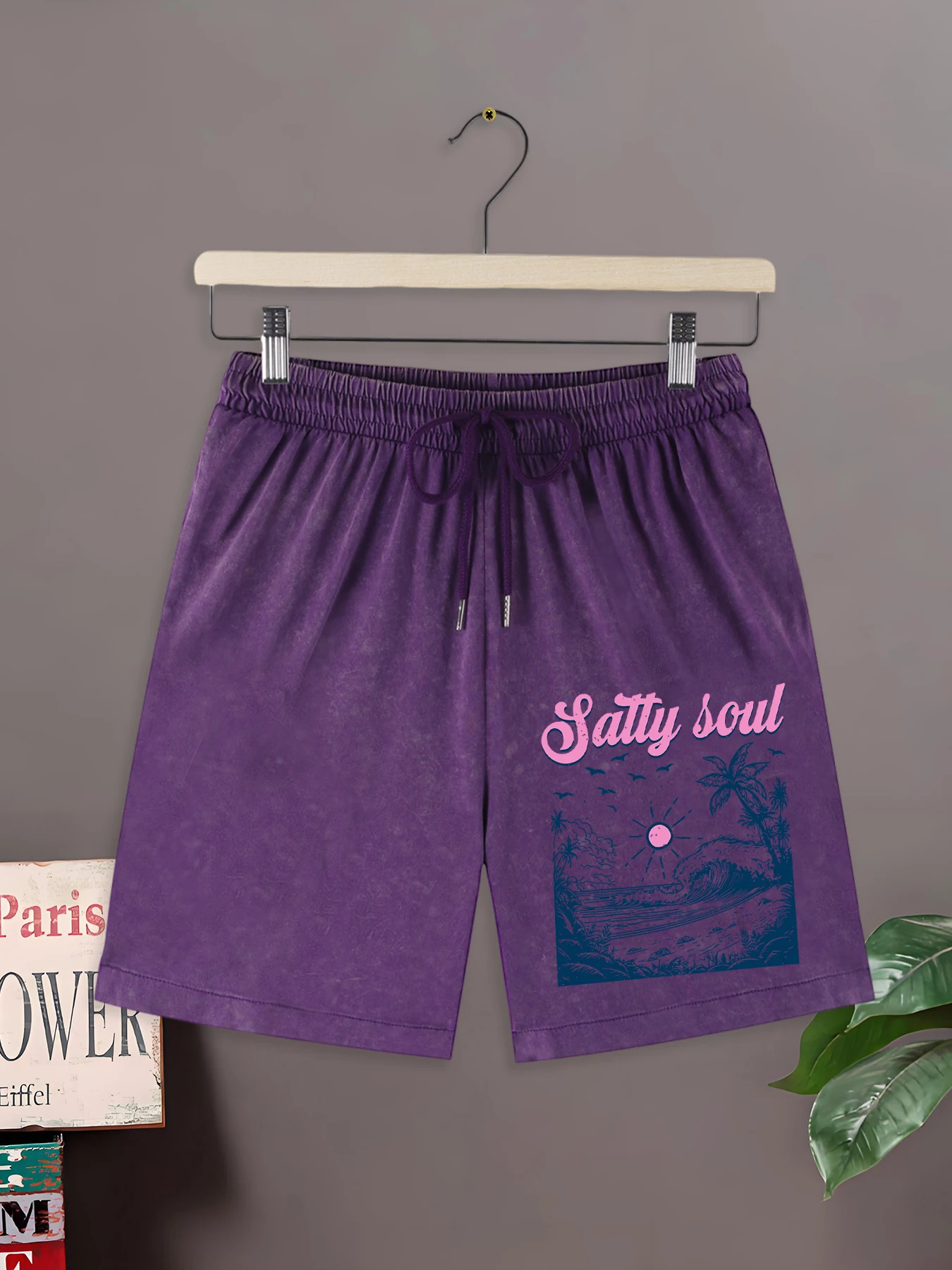 

Мужские летние шорты Salty Soul Waves с принтом пальм и кокосовых пальм, на шнурке, из выстиранного хлопка, свободного кроя, в стиле ретро, для офиса и спорта