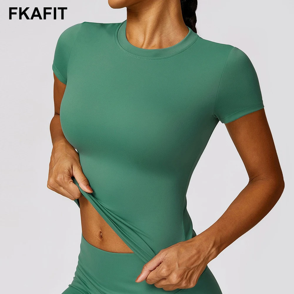 Summer Short Sleeve Yoga T-Shirt Women Round Neck Gym Running Top Breathable Quick Dry Workout Shirt Female Sportswear