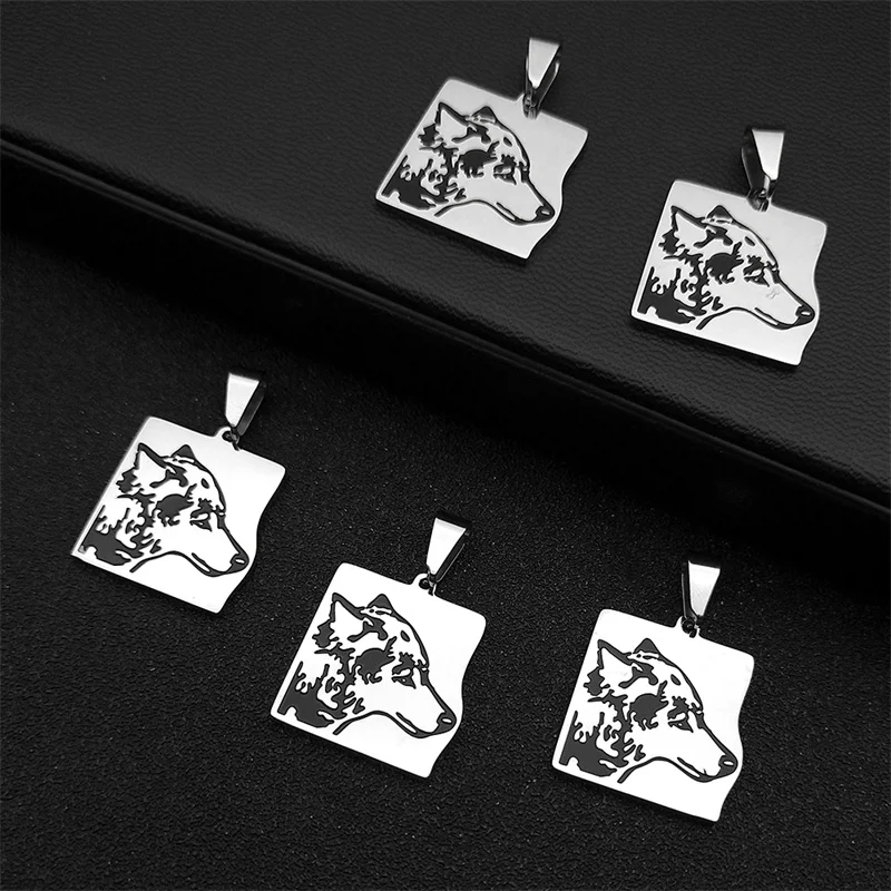 

5PCS Spotted dog Wolf Head pendant for Women Men Stainless Steel Silver Color Making DIY Jewelry Gift Making DIY Necklace Craft