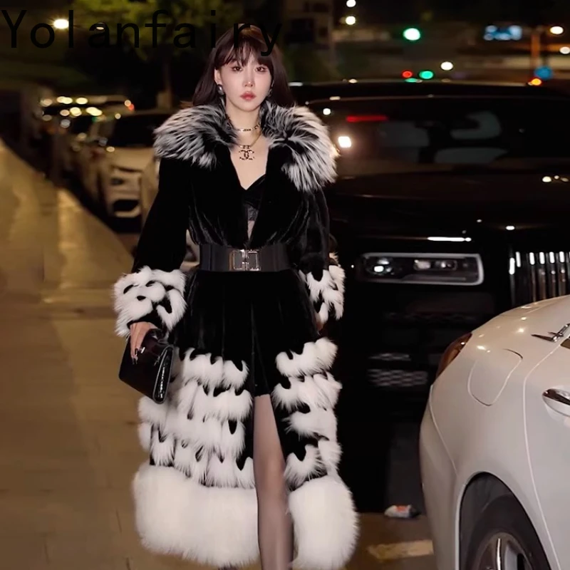 YOLANFAIRY autumn and winter Imported whole mink coat women thicken round collar Long mink fur jacket дубленка женская 2025