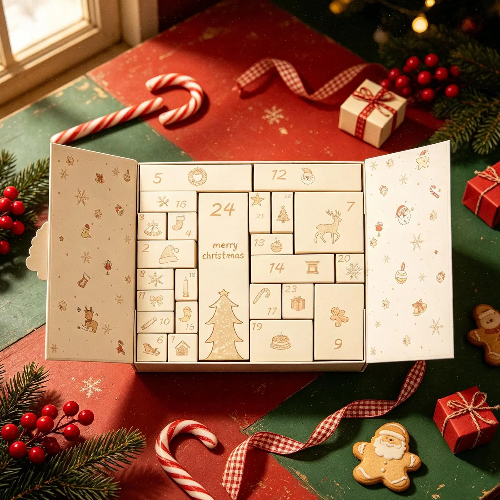 24-Tage-Weihnachts-Countdown-Kalender-Box, Leere Kalender-Advent-Box zum Befüllen, Festtagsbox für Feiertage, Geburtstage, Kinder und Erwachsene