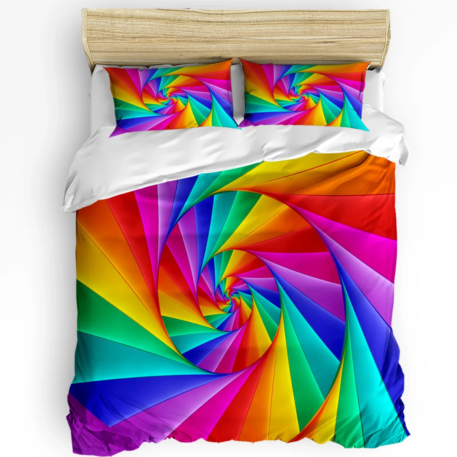 Colorful Spiral Rainbow Art Duvet Cover Bed Bedding Set Double Home Textile Quilt Cover Pillowcases Bedroom Bedding Set No Sheet